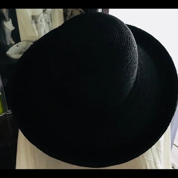 Vintage 100% Italian Black Straw Wide Brim Hat - Picture 3 of 13